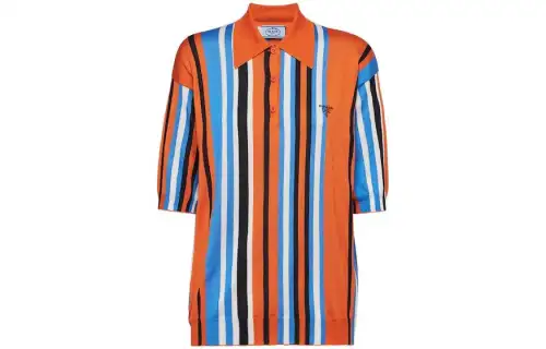 PRADA Polo Shirts Men's Orange Polo Collar Moderate Straight Fit