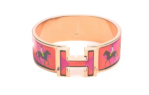HERMES Clic H Enamel Bangles Women's Gold