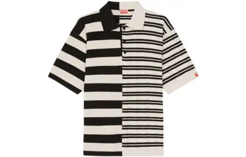 KENZO Polo Shirts Men's Black/White Polo Collar Moderate Straight Fit