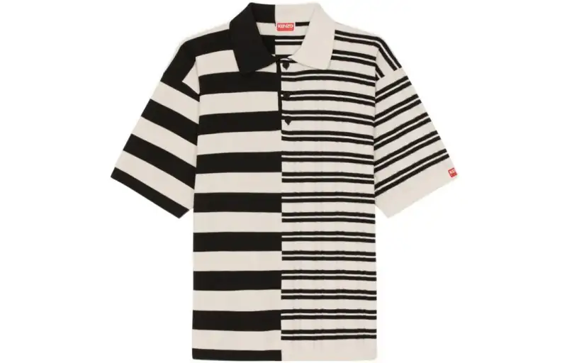 KENZO Polo Shirts Men's Black/White Polo Collar Moderate Straight Fit
