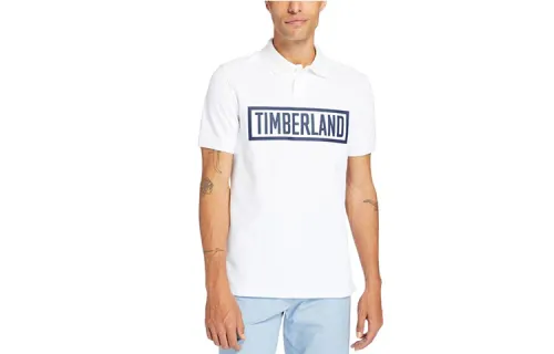 Timberland Polo Shirts Men's White Polo Collar Moderate Straight Fit