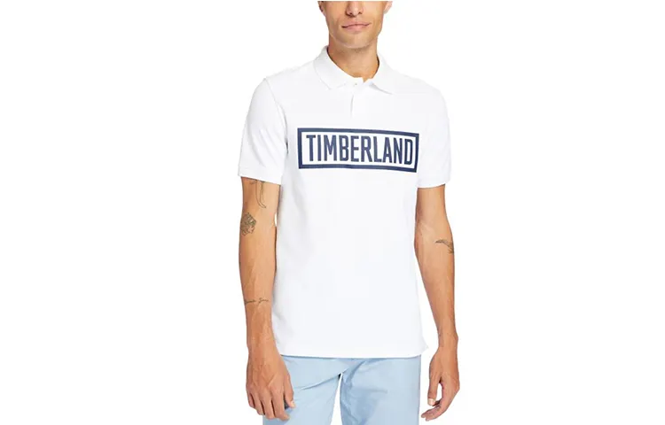 Timberland Polo Shirts Men's White Polo Collar Moderate Straight Fit
