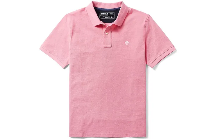 Timberland Polo Shirts Men's Strawberry Pink Polo Collar Moderate Straight Fit