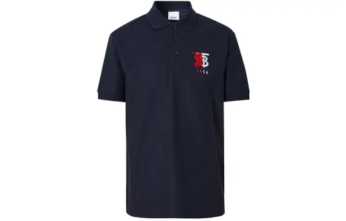 Burberry Polo Shirts Men's Marine Blue Polo Collar Moderate Straight Fit