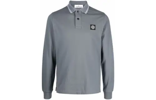 STONE ISLAND Polo Shirts Men's Gray Polo Collar Moderate Straight Fit