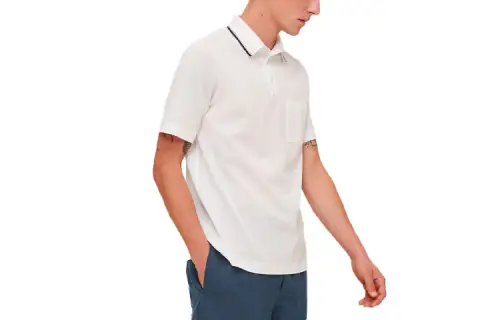 HERMES Polo Shirts Men's White Polo Collar Moderate Straight Fit