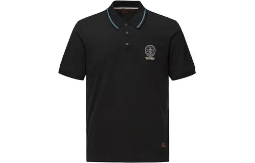 EVISU Polo Shirts Men's Black Polo Collar Moderate Straight Fit