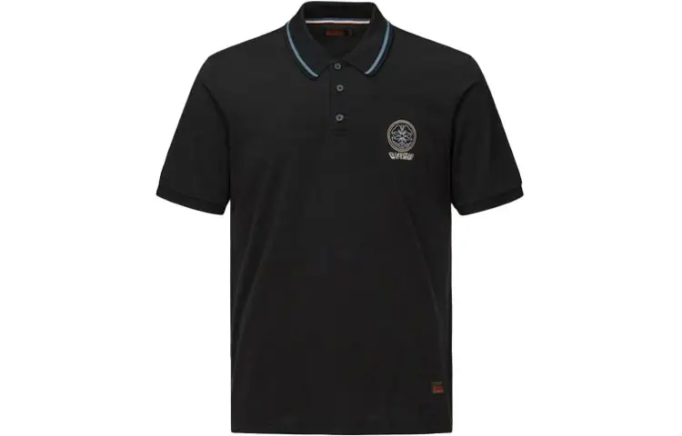 EVISU Polo Shirts Men's Black Polo Collar Moderate Straight Fit