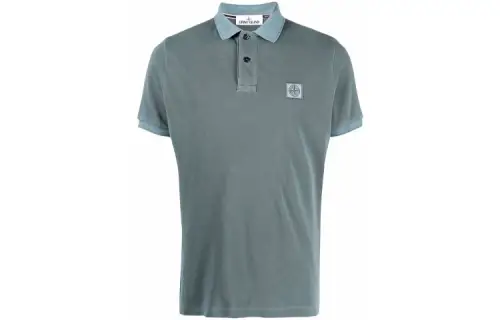 STONE ISLAND Polo Shirts Men's Ice Blue Polo Collar Moderate Straight Fit