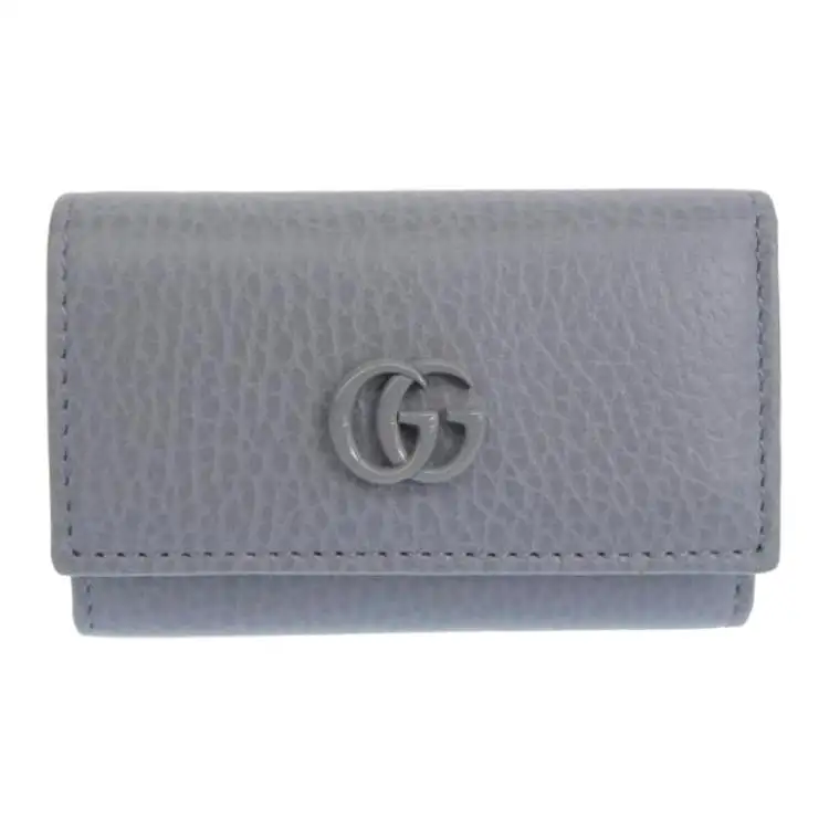 GUCCI GG Marmont Leather Key Pouch Women's Gray