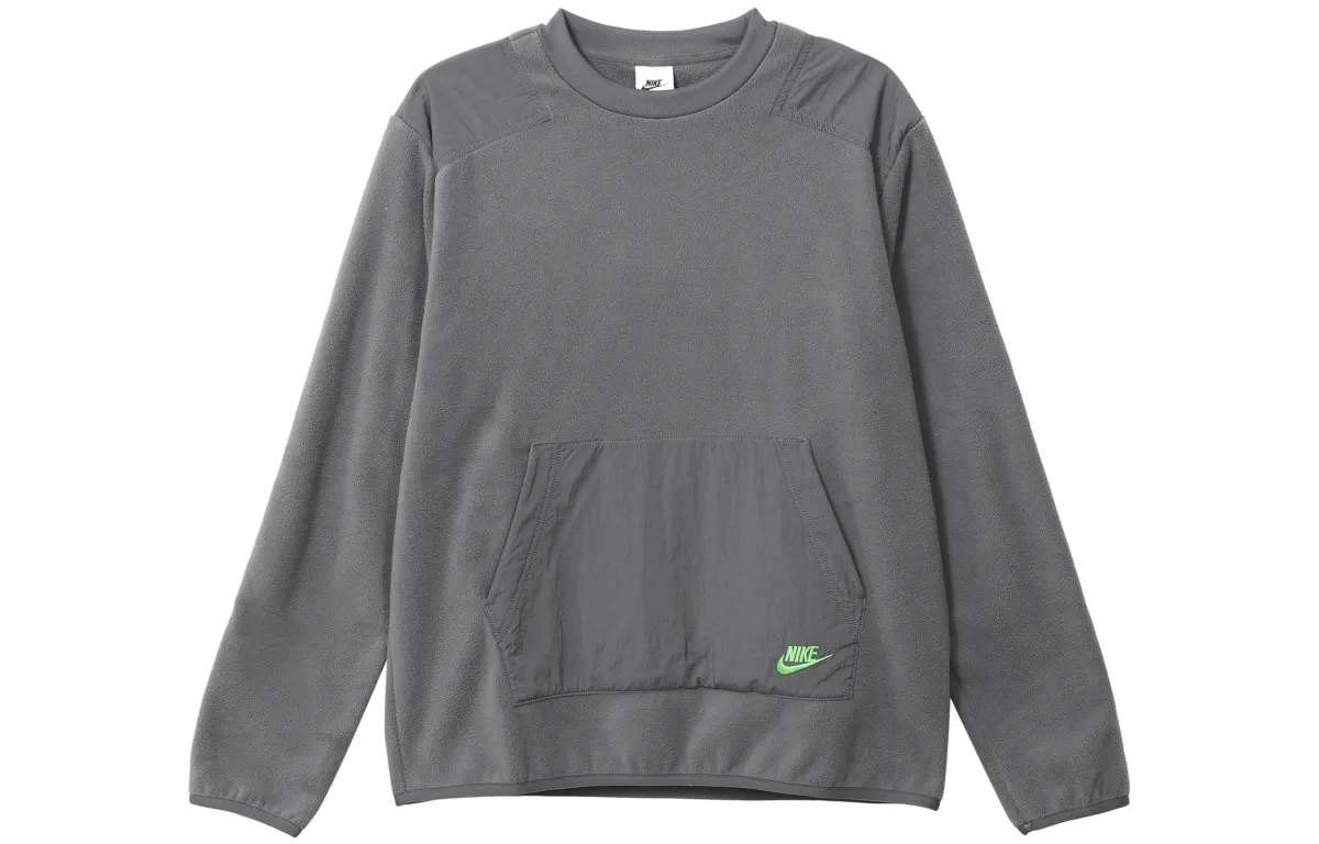 Nike Sportswear Solid Color Panel Fabric Fleece Lined Crew Neck Long Sleeved Sweatshirt Men's Iron Gray