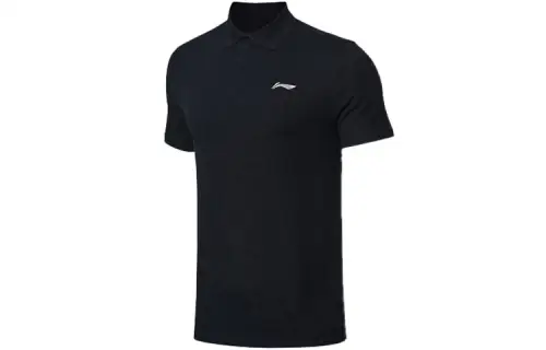 Li Ning Polo Shirts Men's Black Polo Collar Moderate Straight Fit