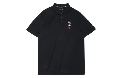 Li Ning Polo Shirts Men's Black Polo Collar Moderate Straight Fit