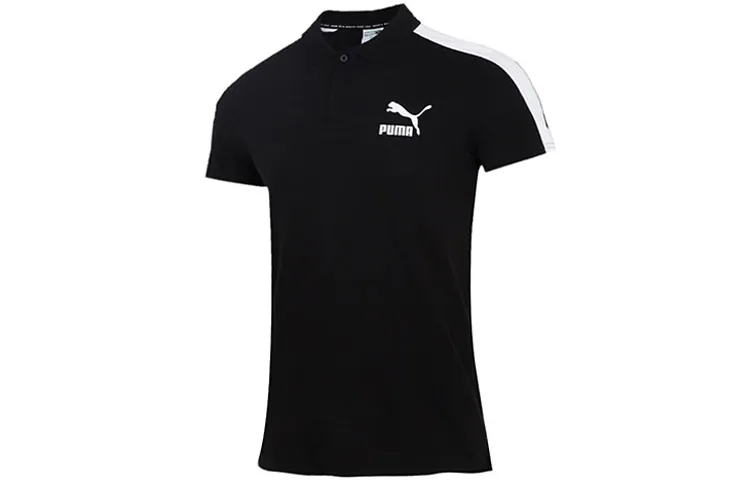 PUMA Polo Shirts Men's Black Polo Collar Moderate Straight Fit