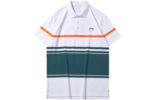 Li Ning Polo Shirts Men's Standard White Fluorescent Flame Orange Sea Blue Polo Collar Moderate Straight Fit