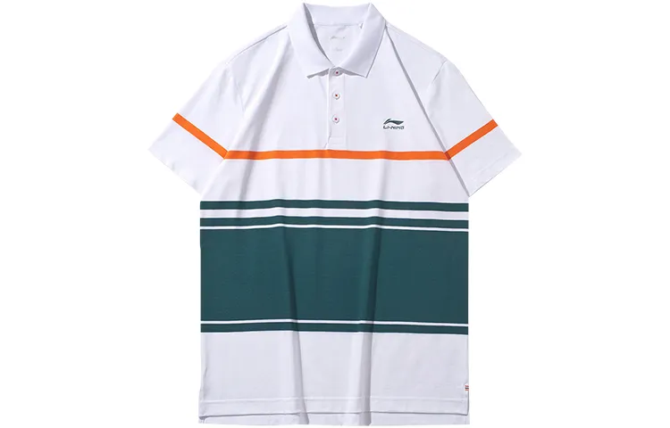 Li Ning Polo Shirts Men's Standard White Fluorescent Flame Orange Sea Blue Polo Collar Moderate Straight Fit