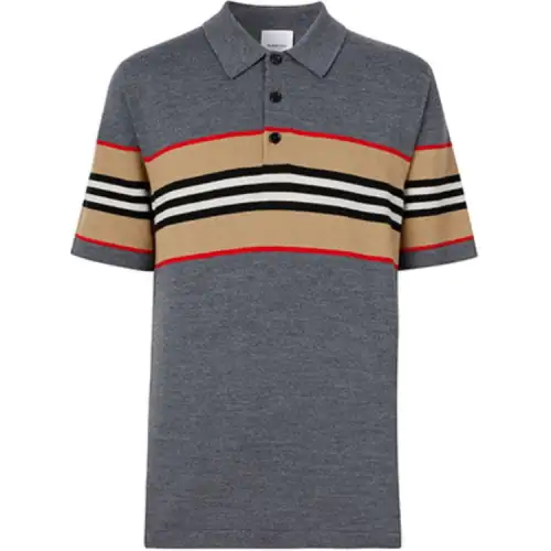 Burberry Polo Shirts Men's Gray Polo Collar Moderate Straight Fit
