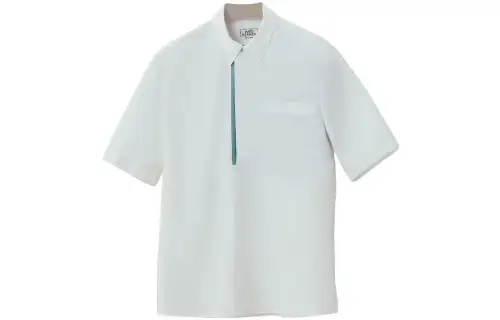 HERMES Polo Shirts Men's White Polo Collar Moderate Straight Fit