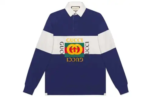 GUCCI Polo Shirts Men's Blue Polo Collar Moderate Straight Fit