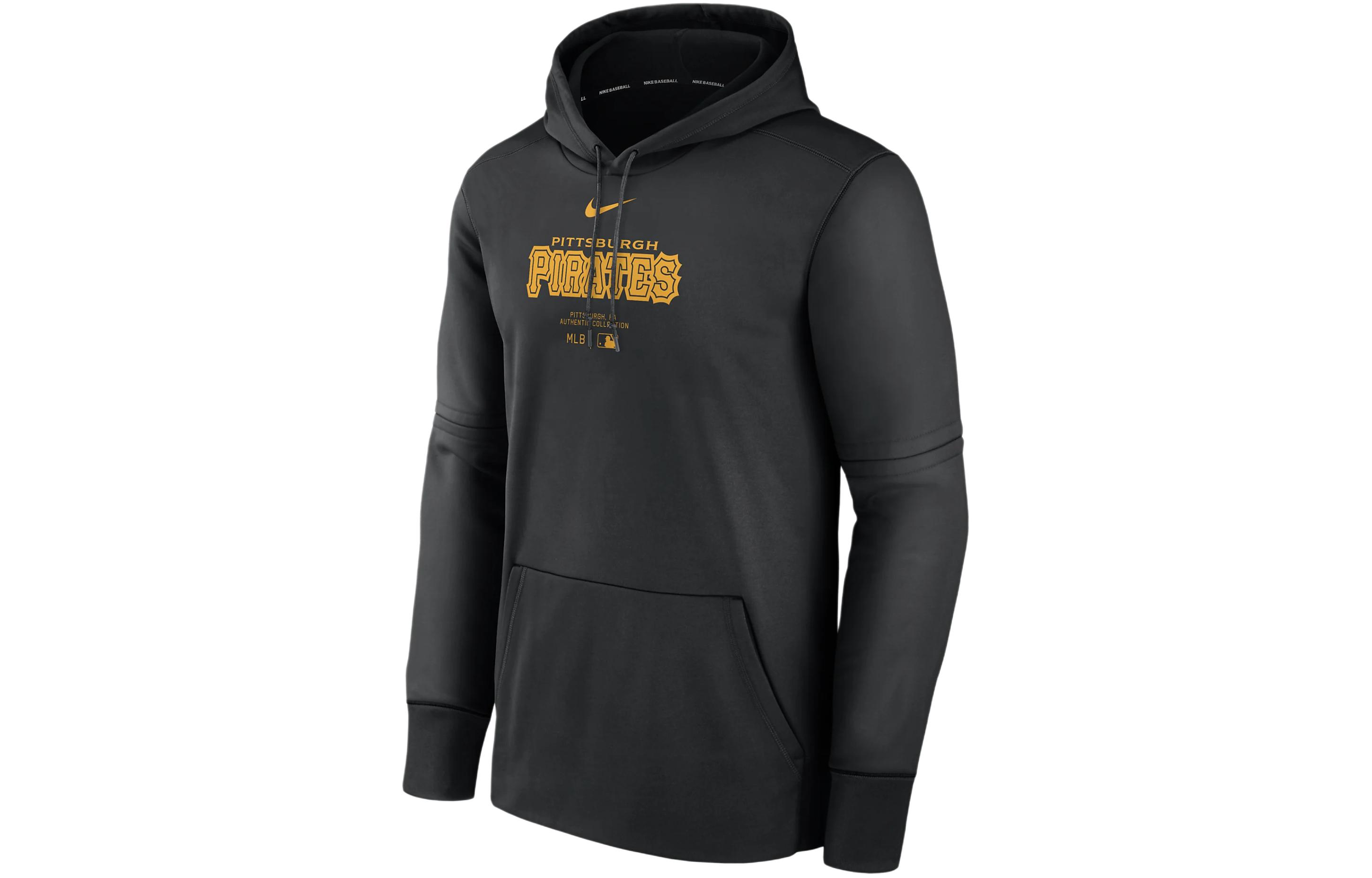 Nike Pittsburgh Pirates Authentic Collection Practice Letter Print Fleece Lined Hooded Sweatshirt Men's Black
