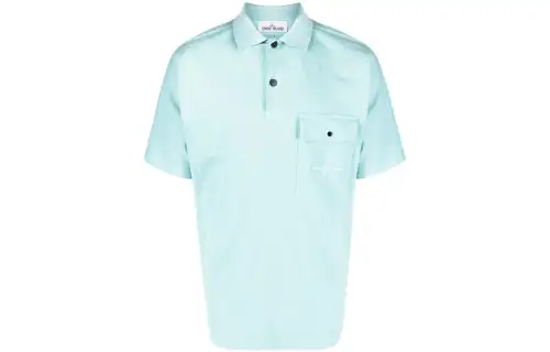 STONE ISLAND Polo Shirts Men's Aqua Blue Polo Collar Moderate Straight Fit