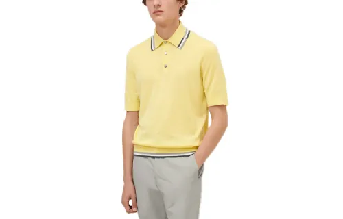 HERMES Polo Shirts Men's Yellow Polo Collar Moderate Straight Fit
