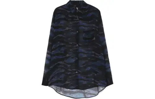 Yohji Yamamoto Yohji Yamamoto Ground Y SS24 zebra pattern button chiffon long-sleeved shirt for men and women, blue