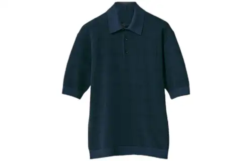 HERMES Polo Shirts Men's Ink Blue Polo Collar Moderate Straight Fit