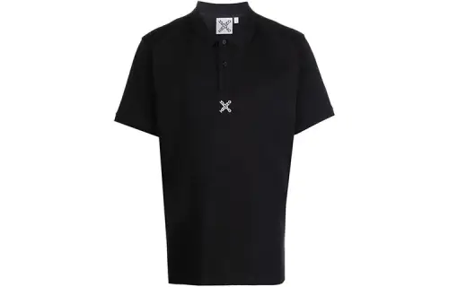 KENZO Polo Shirts Men's Black Polo Collar Moderate Straight Fit