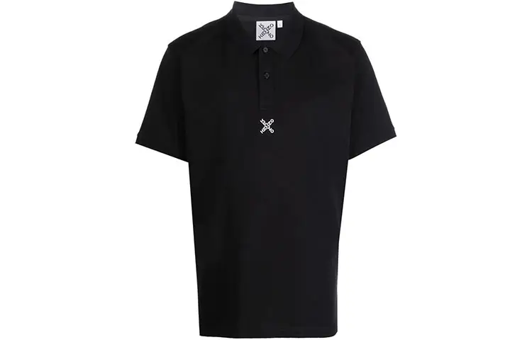 KENZO Polo Shirts Men's Black Polo Collar Moderate Straight Fit