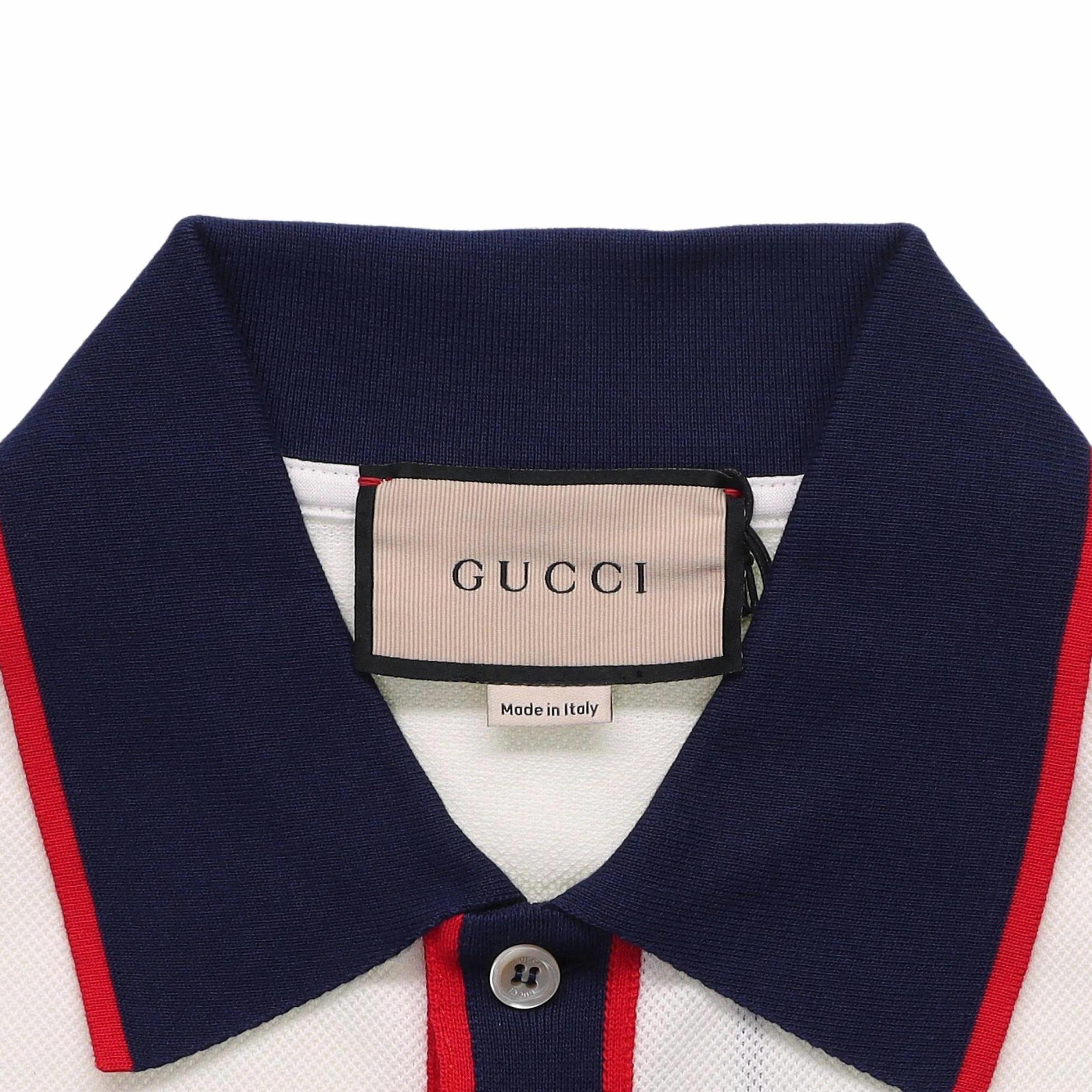 Мужская футболка-поло Gucci С полосками и логотипом (бежевая) — фото 7