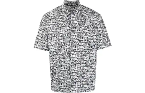 Palm Angels waves-print bowling shirt