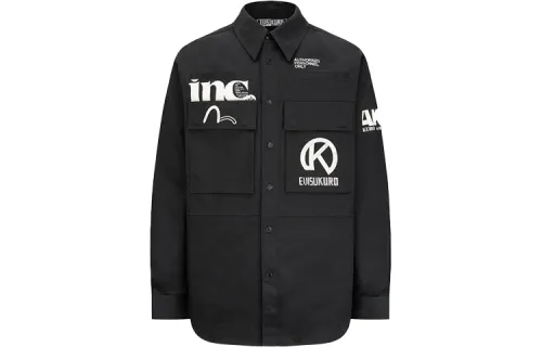 EVISU Shirts Men's Black Lapel Moderate