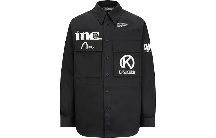 EVISU Shirts Men's Black Lapel Moderate