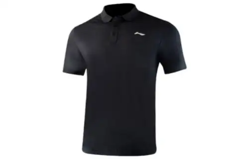 Li Ning Polo Shirts Men's Black Polo Collar Moderate Straight Fit