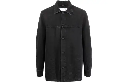 OFF WHITE Shirts Men's Gray Black Lapel Moderate Straight Fit