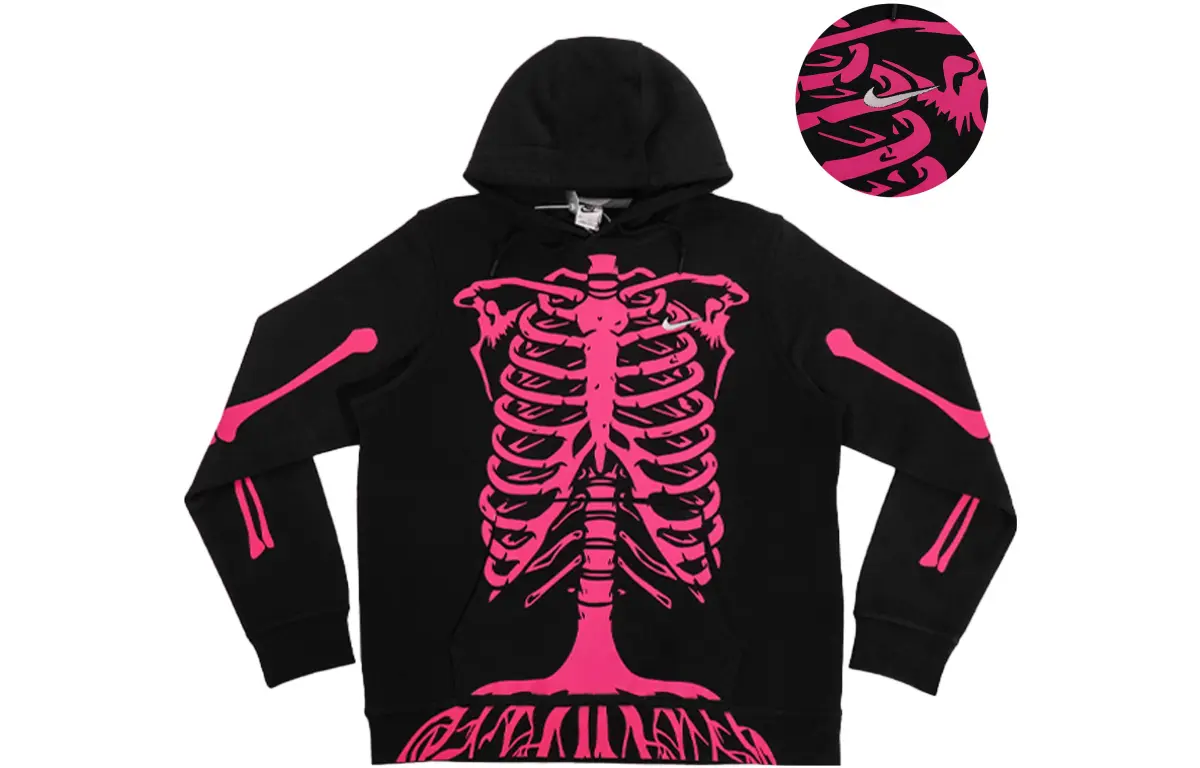 Nike Casual Bone Print Fleece Lined Sports Hooded Long Sleeved Sweatshirt Unisex Black