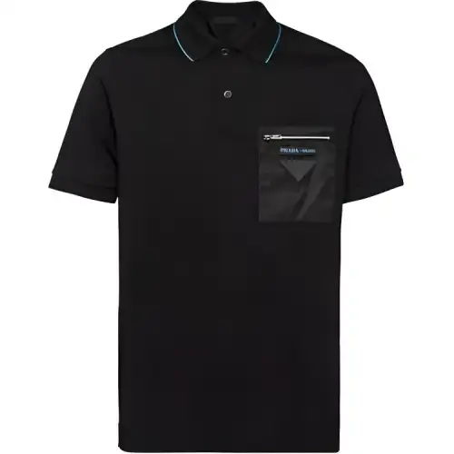 PRADA Polo Shirts Men's Black Polo Collar Moderate Straight Fit