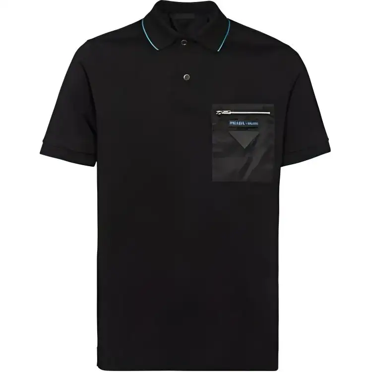 PRADA Polo Shirts Men's Black Polo Collar Moderate Straight Fit