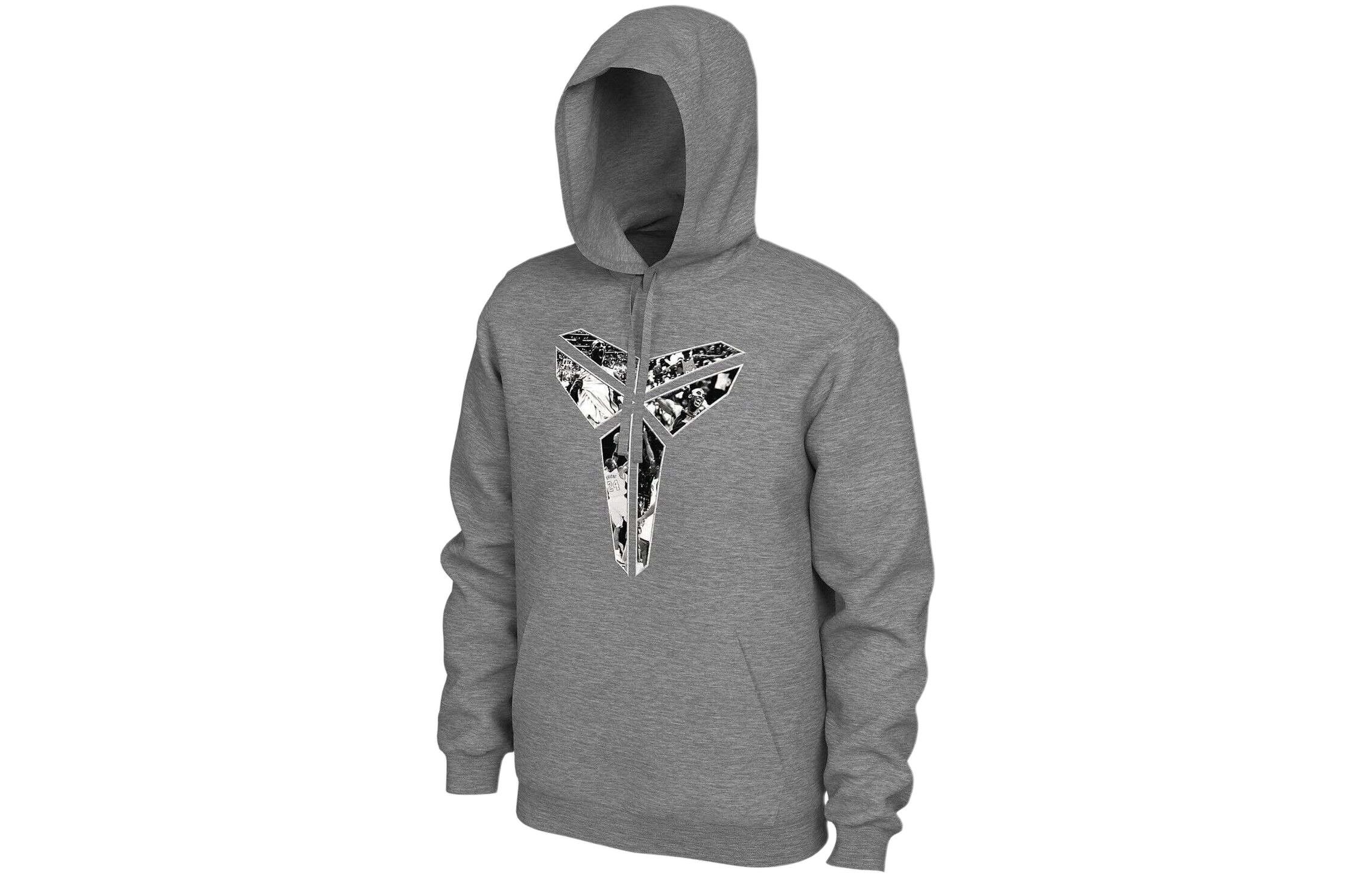 Nike Kobe Bryant Los Angeles Lakers Memorial Statue Unveiled Logo Printed Hooded Casual Long Sleeve Sweatshirt Unisex Gray
