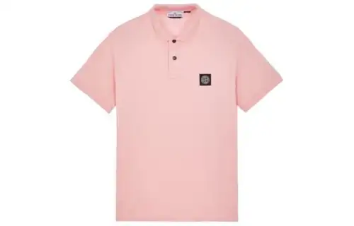 STONE ISLAND Polo Shirts Men's Pink Polo Collar Moderate Straight Fit