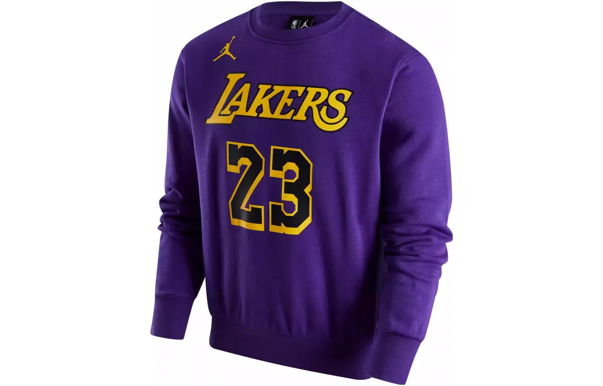 Jordan NBA Los Angeles Lakers, Alphanumeric Crew Neck Loose Fit Fleece Lined Sweatshirt Men's Purple