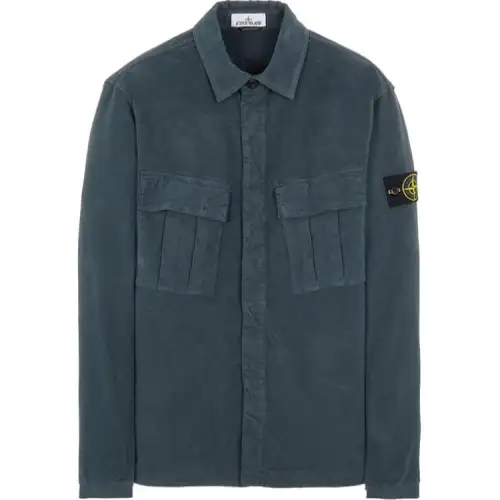 STONE ISLAND Shirts Men's Petroleum Green Lapel Moderate Other