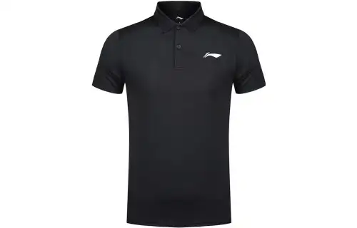 Li Ning Polo Shirts Men's Black Polo Collar Moderate Straight Fit