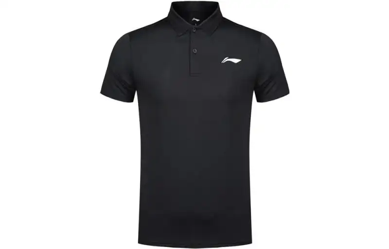 Li Ning Polo Shirts Men's Black Polo Collar Moderate Straight Fit