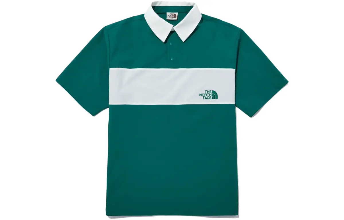 THE NORTH FACE Polo Shirts Men's Green Polo Collar Moderate Straight Fit