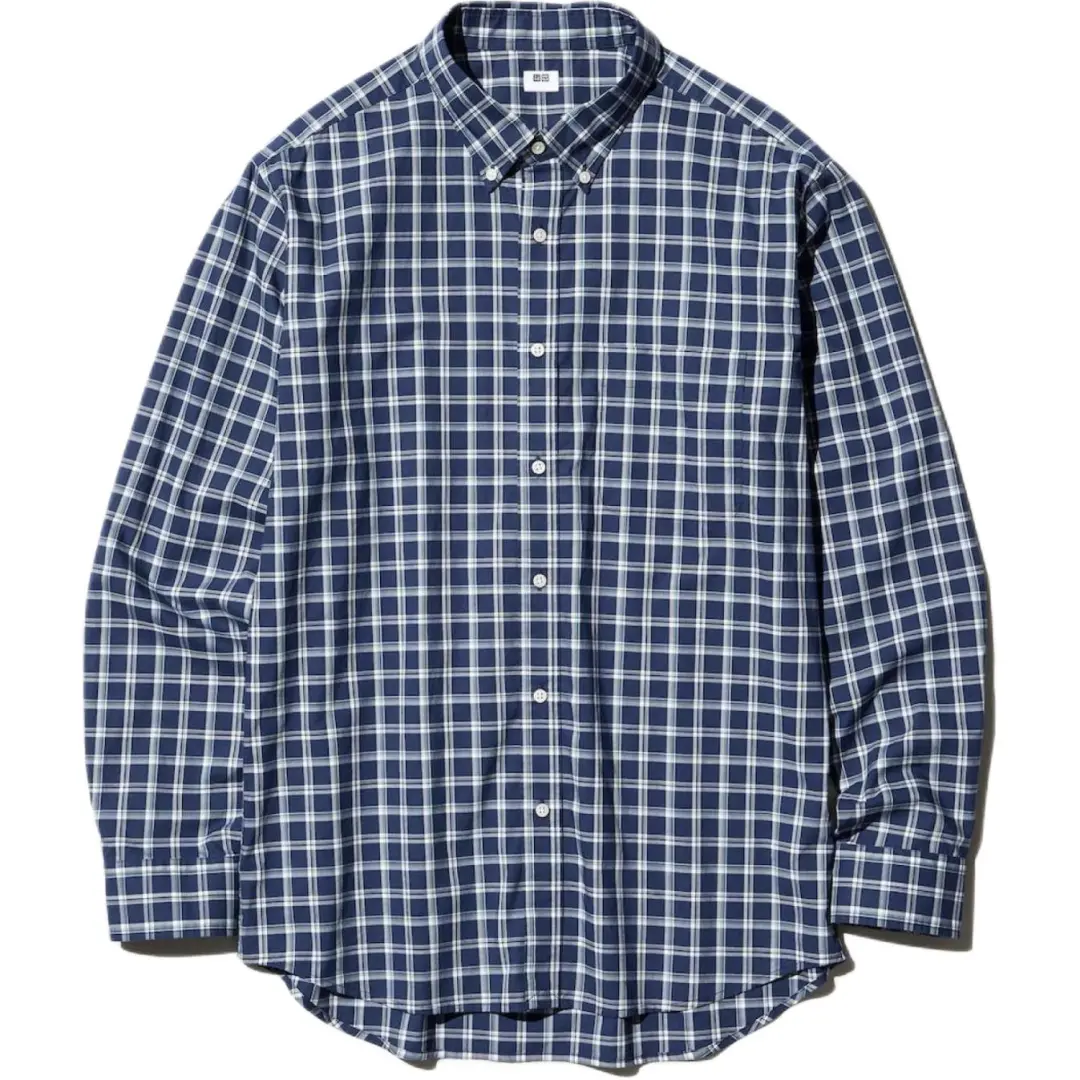 UNIQLO Shirts Unisex Sea Blue Lapel Moderate