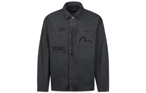 EVISU Shirts Men's Dark Gray Lapel Moderate Denim