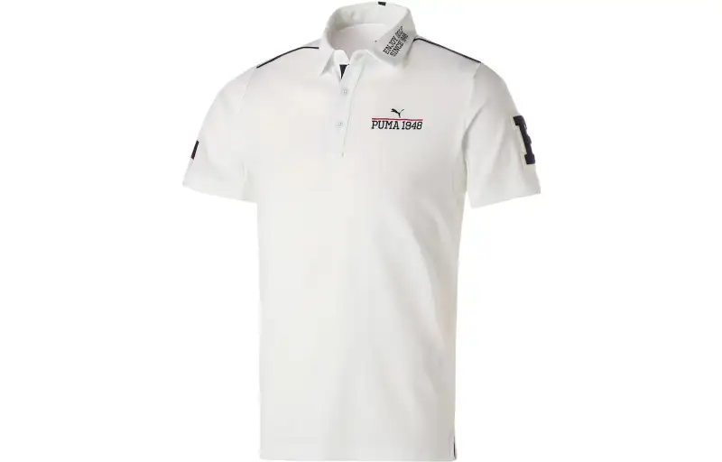 PUMA Polo Shirts Men's White Polo Collar Thin Straight Fit