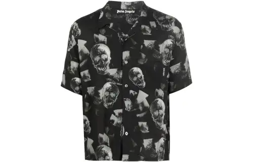 PALM ANGELS Skull Print Bowling Shirt